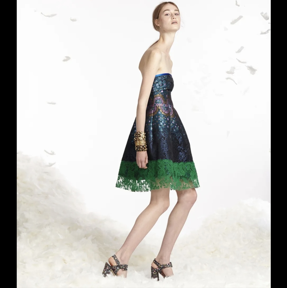 Cynthia Rowley Strapless Peacock Blue Jacquard Dress Size 2